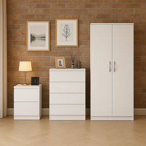 White Wooden 3pc Bedroom Furniture Set