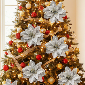 24pcs Artificial Christmas Poinsettia Flowers Set
