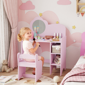 AIYAPLAY Kids Dressing Table with Mirror Stool Storage Shelves