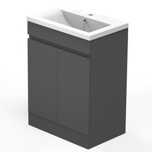 500mm Vanity Unit with Basin Gloss Grey Ceramic Floor Standing Bathroom Cabinet