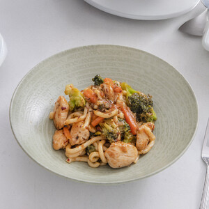 KitchenCraft Pasta Bowls Set in Gift Box,Lead-Free Glazed Stoneware,GreenWhite,