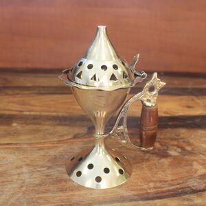 Elegant Brass Cone Burner with Wooden Handle
