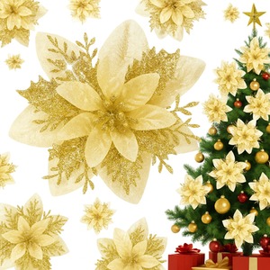 10 Pieces Poinsettia Flowers, Christmas Ornaments Decorations