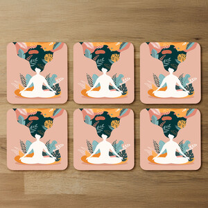mindfulness, meditation and yoga Woman Designer Coaster Set