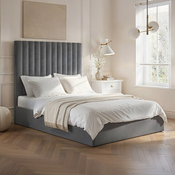 Everley Fabric Ottoman Bed Double Grey