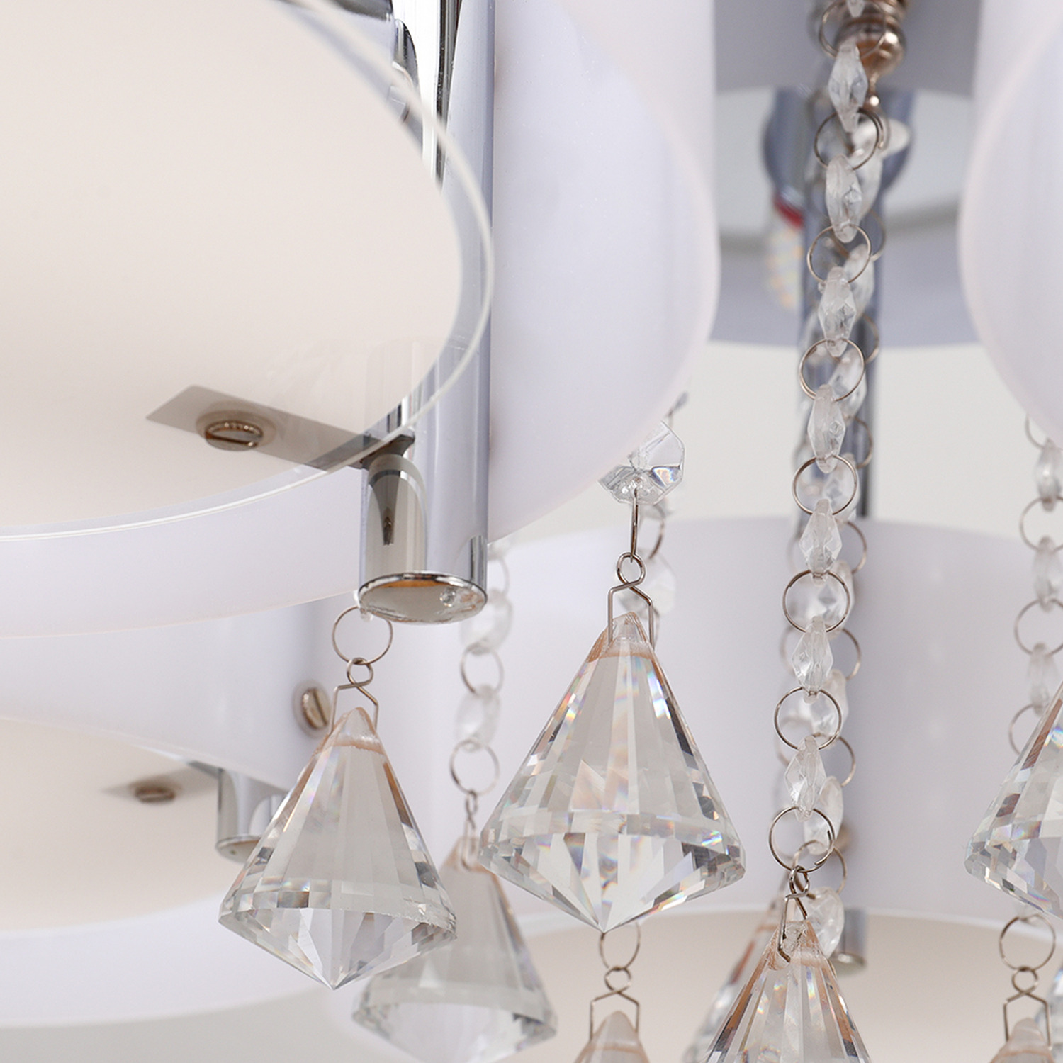 Crystal Modern Round Led Semi Flush Mount Ceiling Light - White 75cm