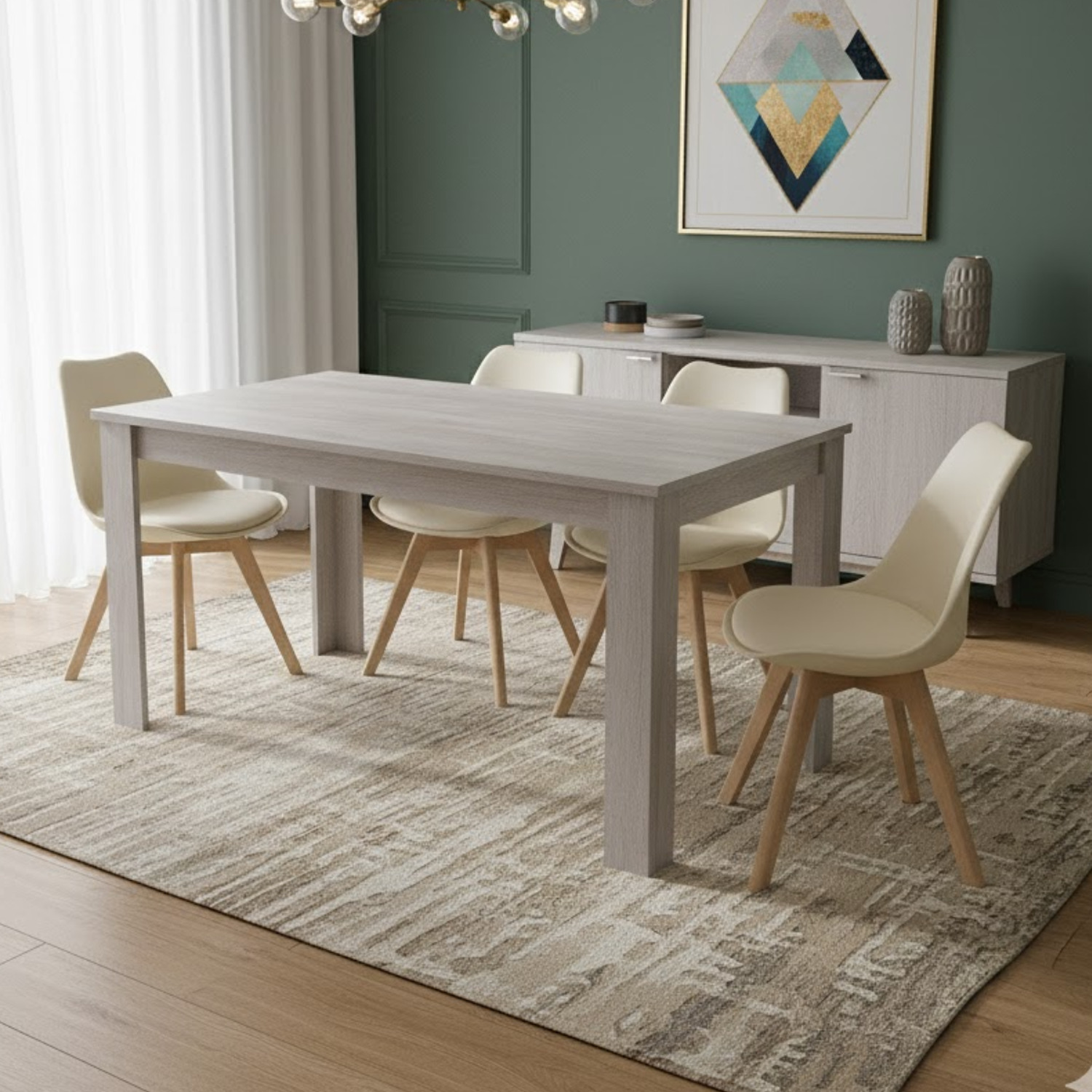 Kosy Koala Grey Dining Table Set with 4 Chairs Modern Dining Set