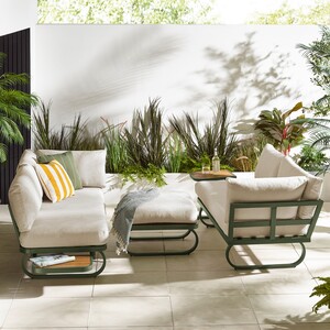 Capri Green Metal Cream Garden Corner Sofa Set