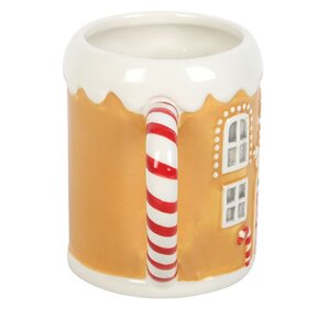Festive Gingerbread House Mug with Candy Cane Handle Christmas Drinkware