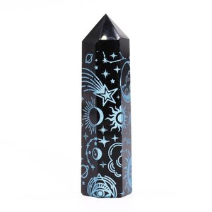 Obsidian Points with Sky Blue Celestial Designs Spiritual Healing