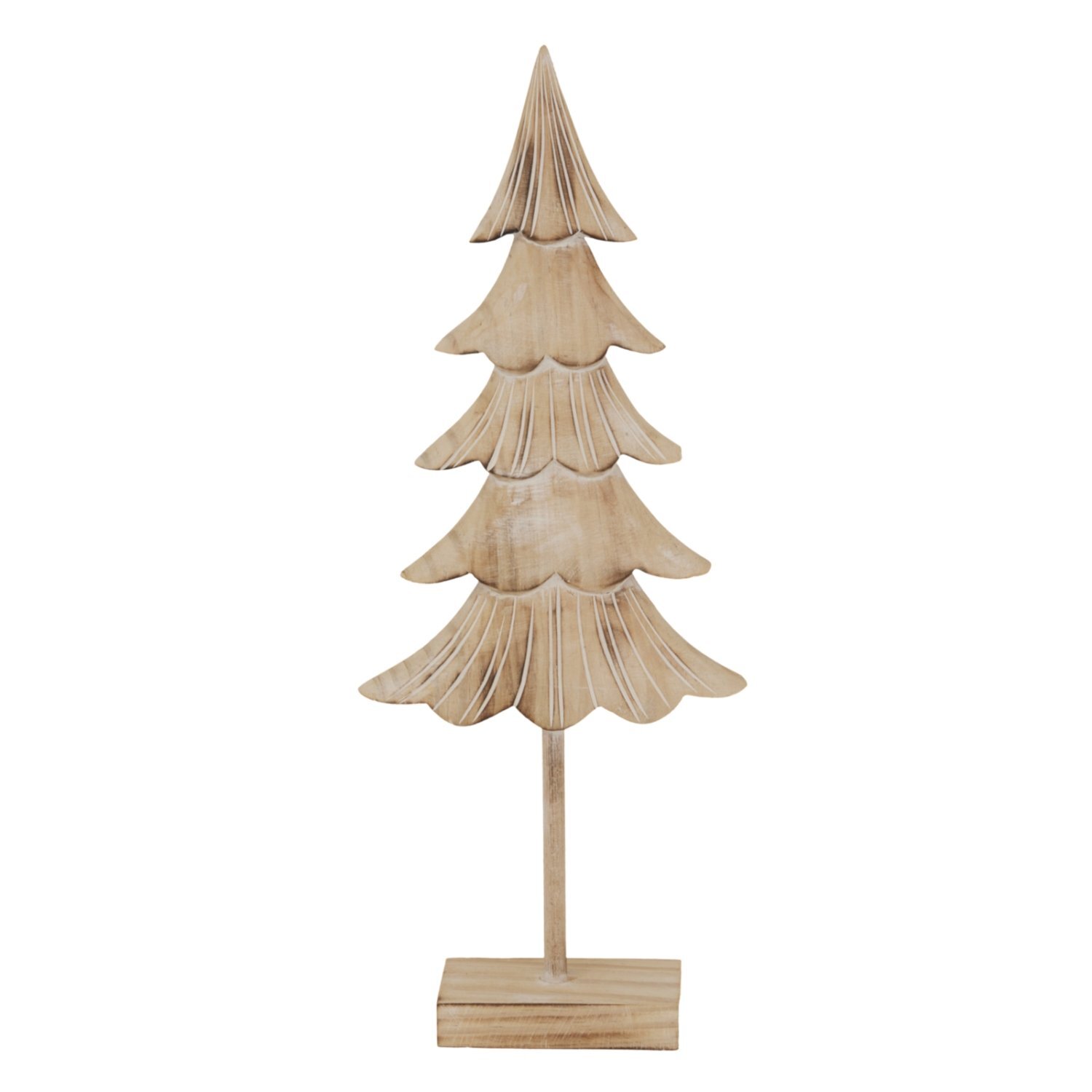 Medium Rustic Fir Tree Sculpture On Stand For Retail Displays - Light Brown