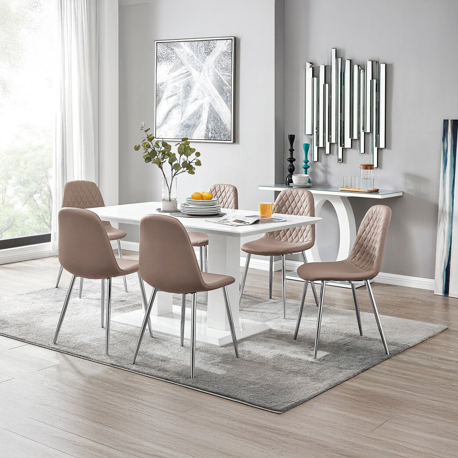 Imperia High Gloss Dining Table and 6 Corona Chairs Set - Cappuccino