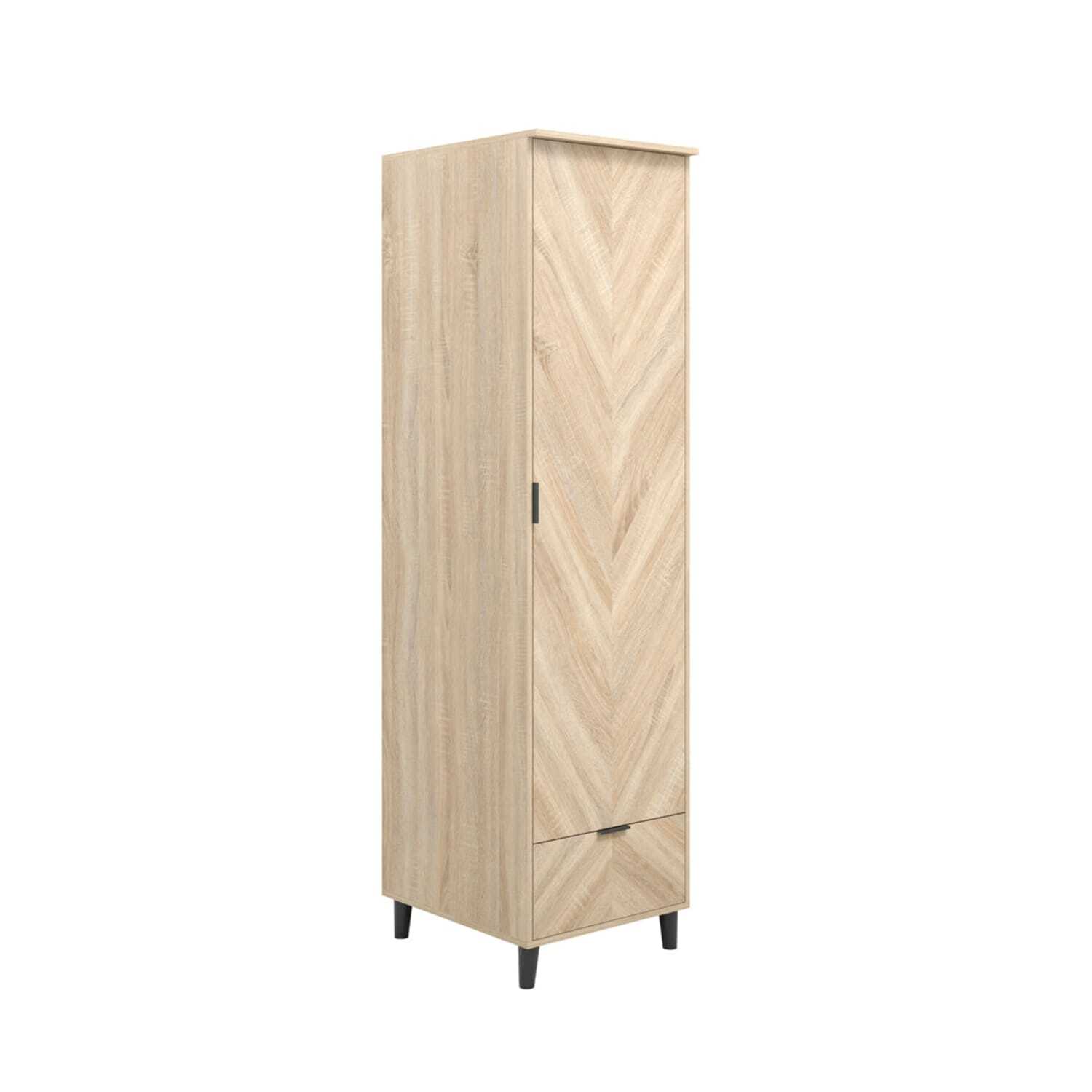 Skerries 1-Door Wardrobe with Oak-Effect Drawer, Matt White - Natural