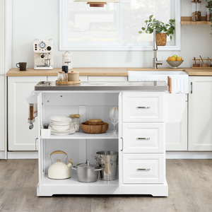 Foldable Kitchen Island with 3 Drawers