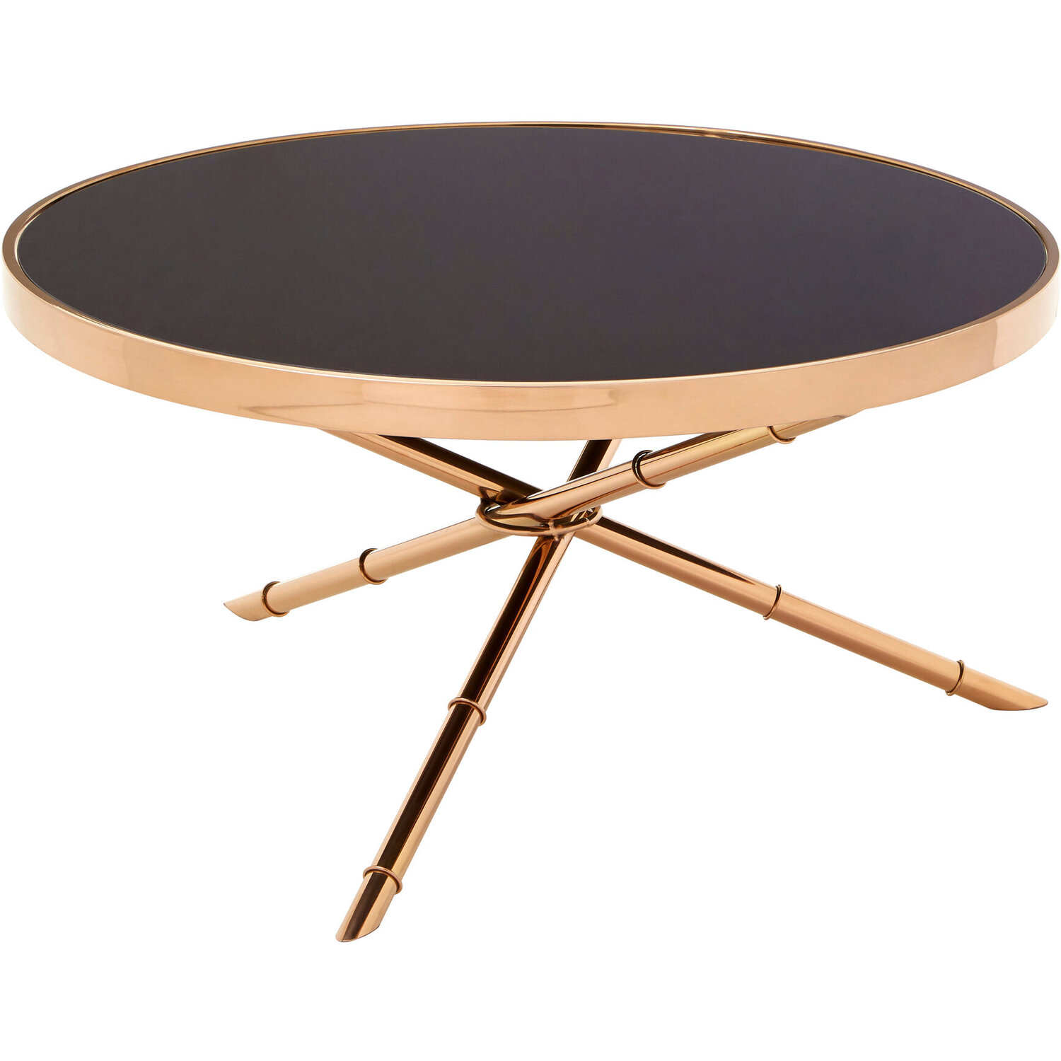 Alvaro Round Coffee Table With Rose Gold Legs And Black Glass Top - Black