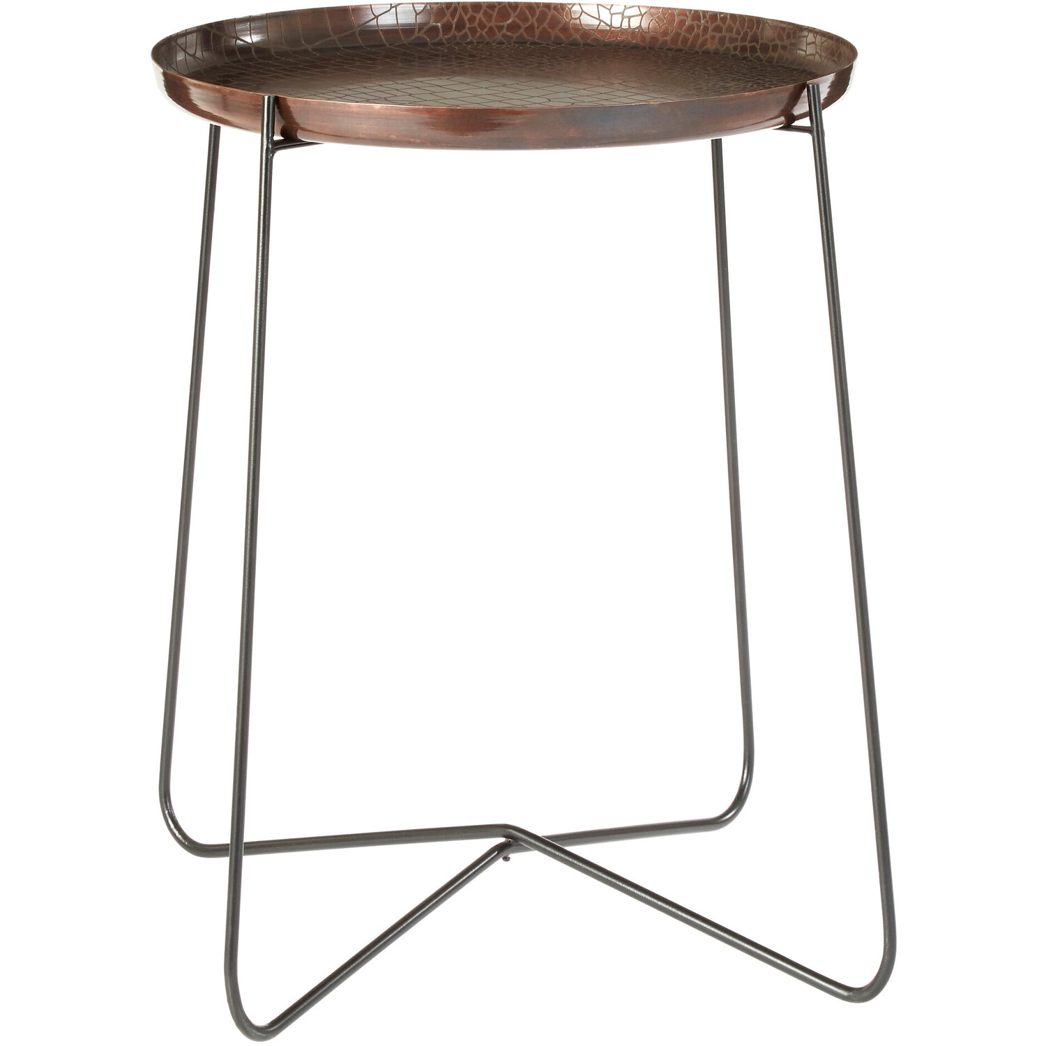 Interiors By Premier Hege Crocodile Texture Copper Finish And Black Round Side Table - Copper