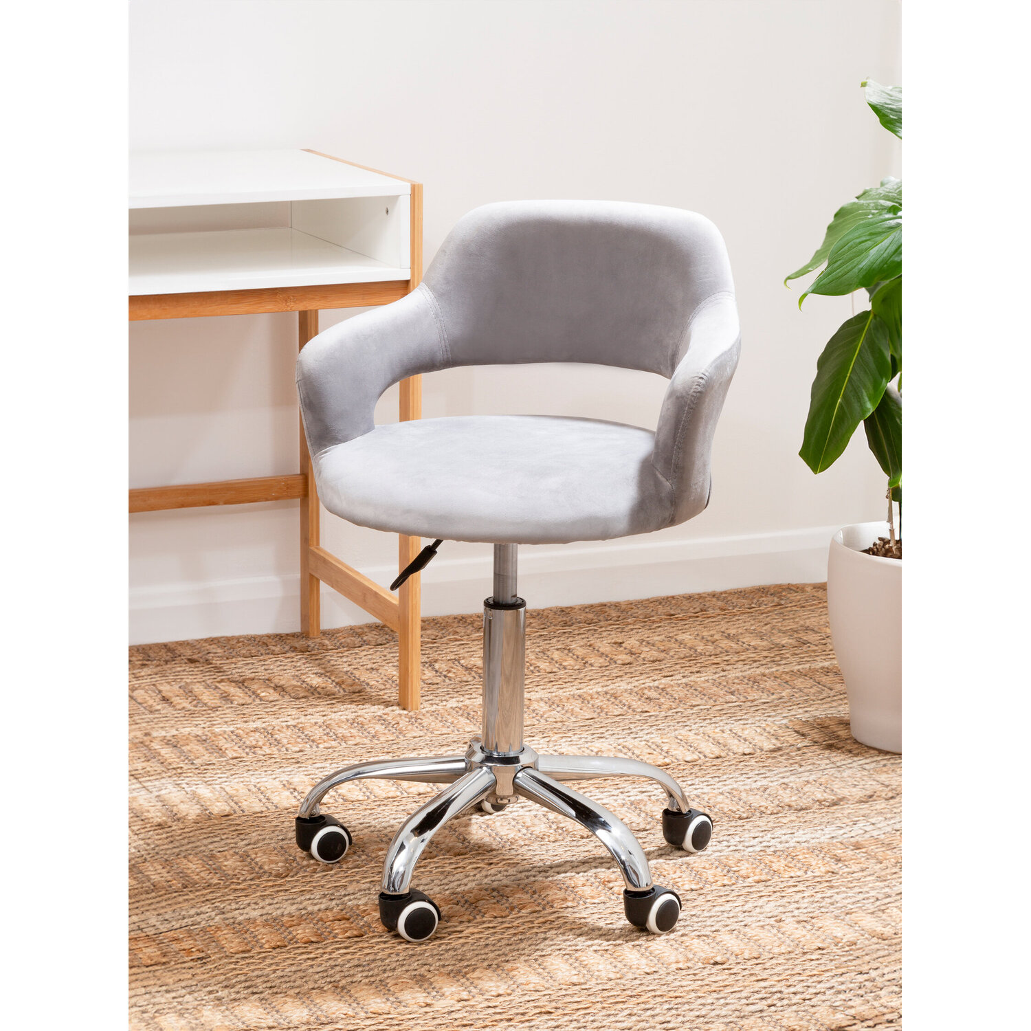 Fionna Grey Velvet Home Office Chair with Curved Back - Grey