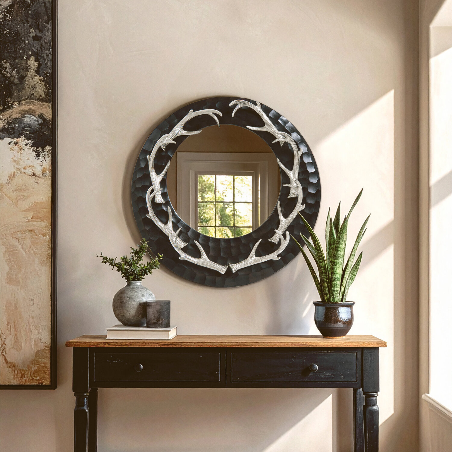 Glitzy Small Circular Wall Mirror - Black