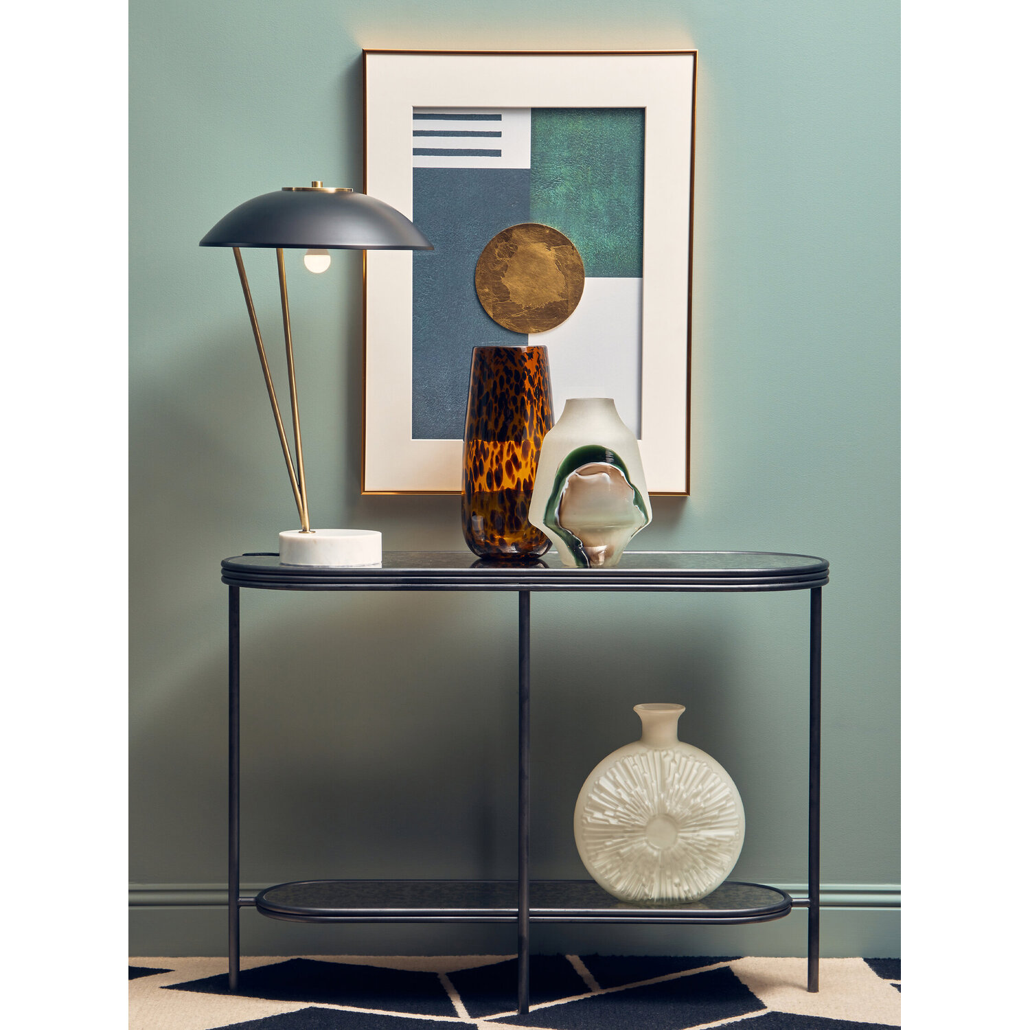 Xania Glass Top Two Tier Console Table - Black