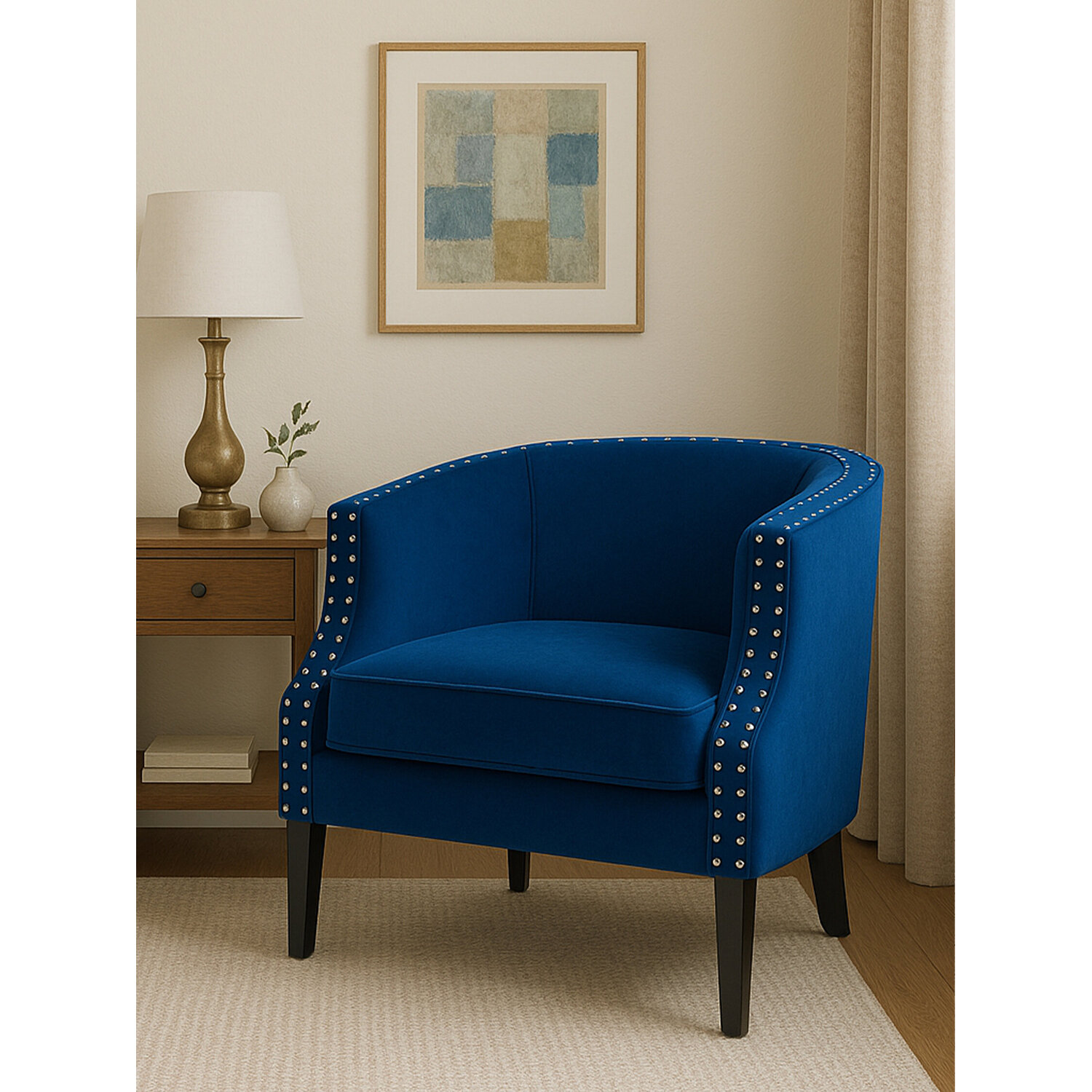 Interiors By Premier Larissa Blue Velvet Studded Chair - Blue