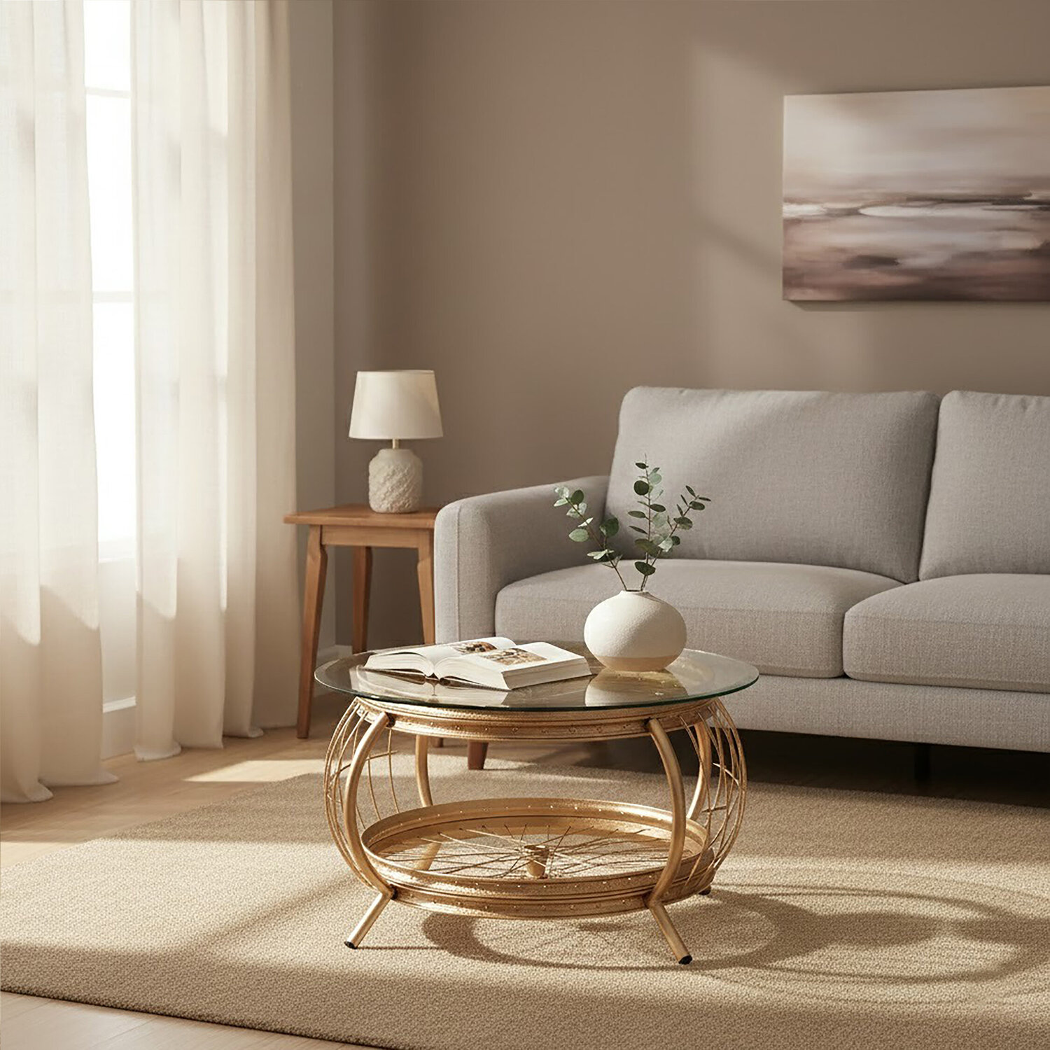 Fifty Five South Mantis Champagne Gold Finish Biycle Wheel Coffee Table - Gold