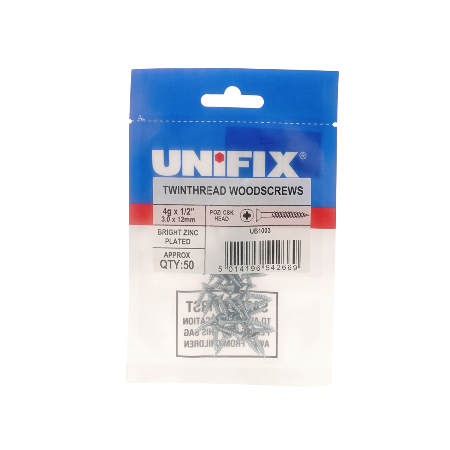 Unifix Twinthread Woodscrews Pozi Csk Head Bzp - 8G x 1.1/2"" - Box of 125 - Image 2