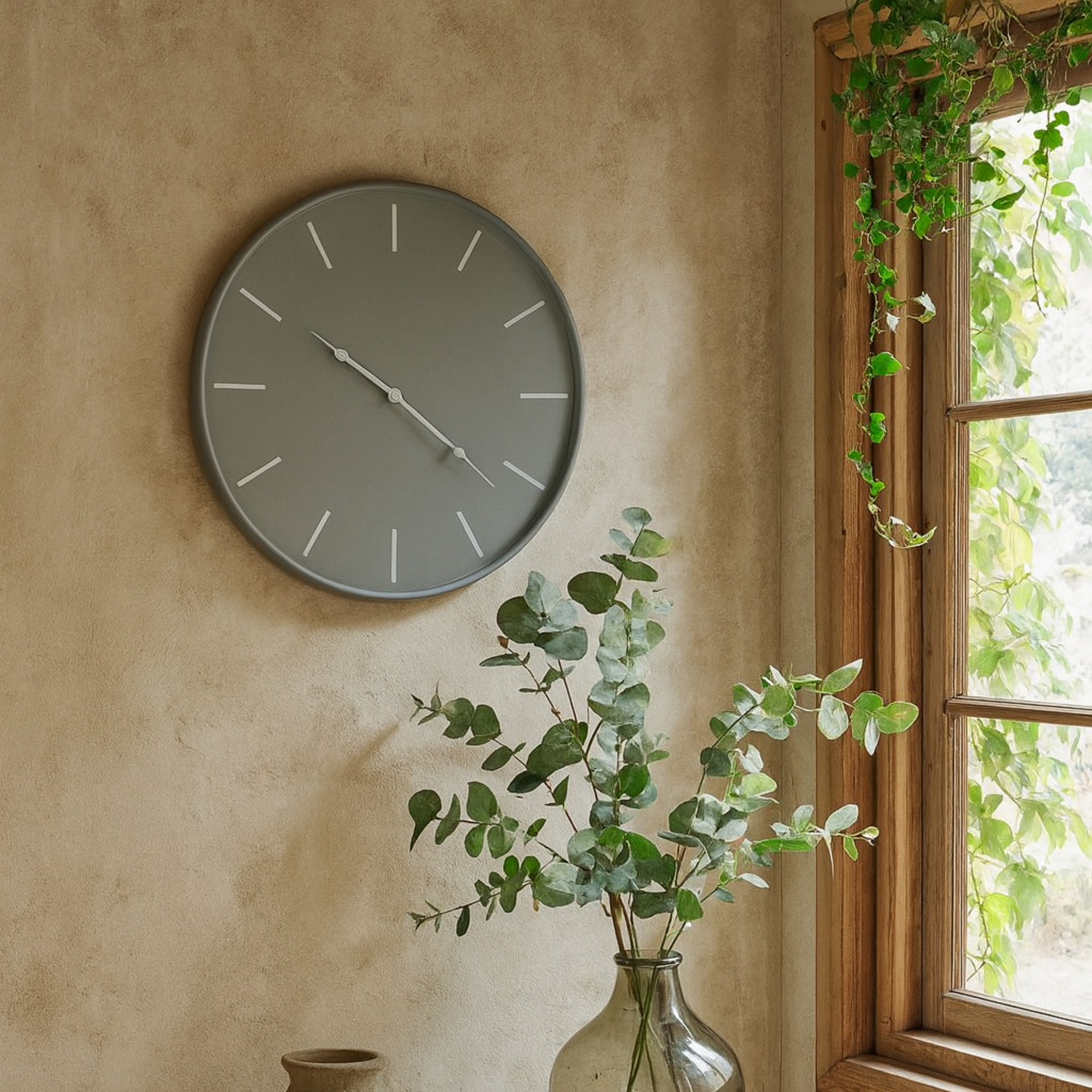 Large Minimalist Metal Wall Clock - Grey