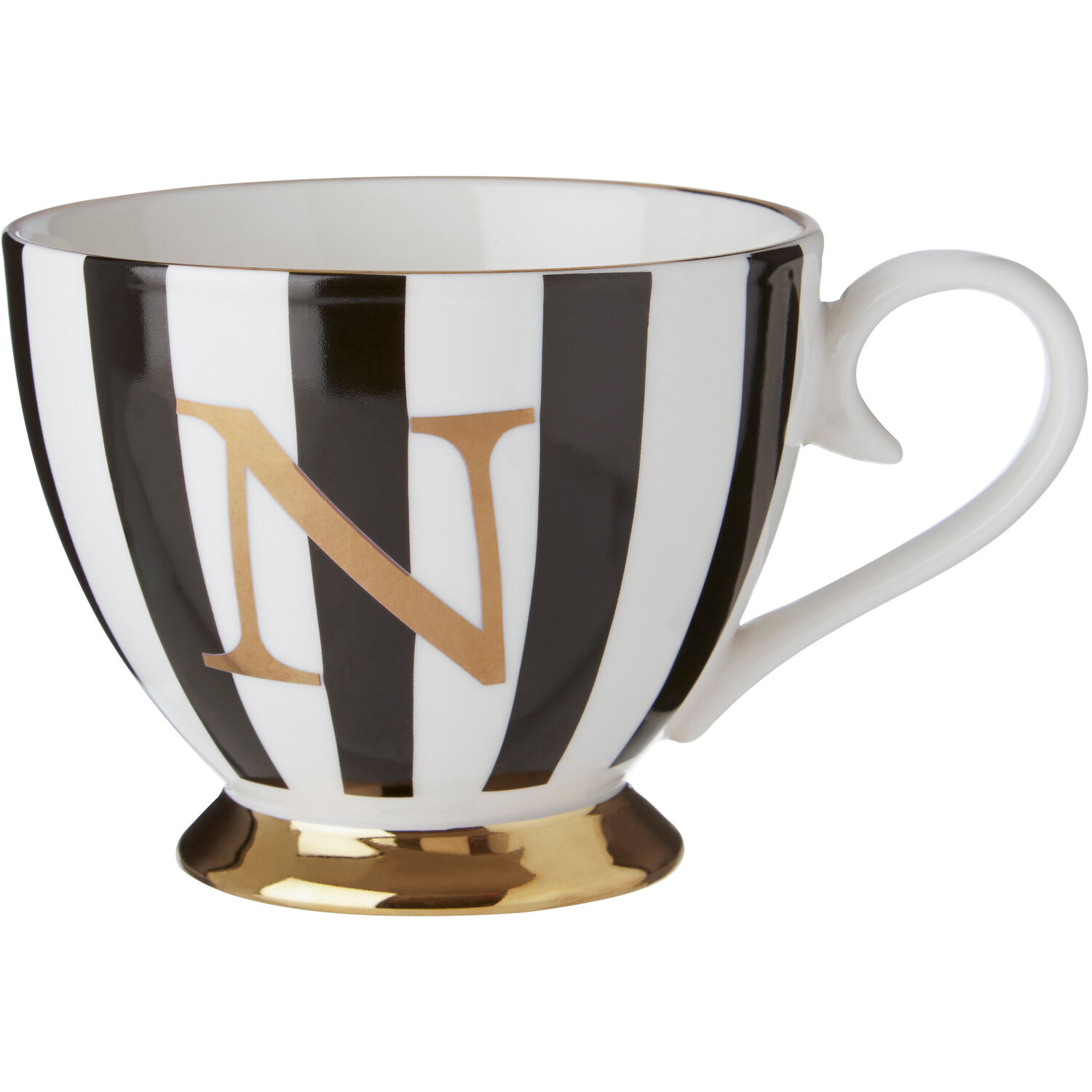 Duchess Black and White Monogram Mug, N - Black & White