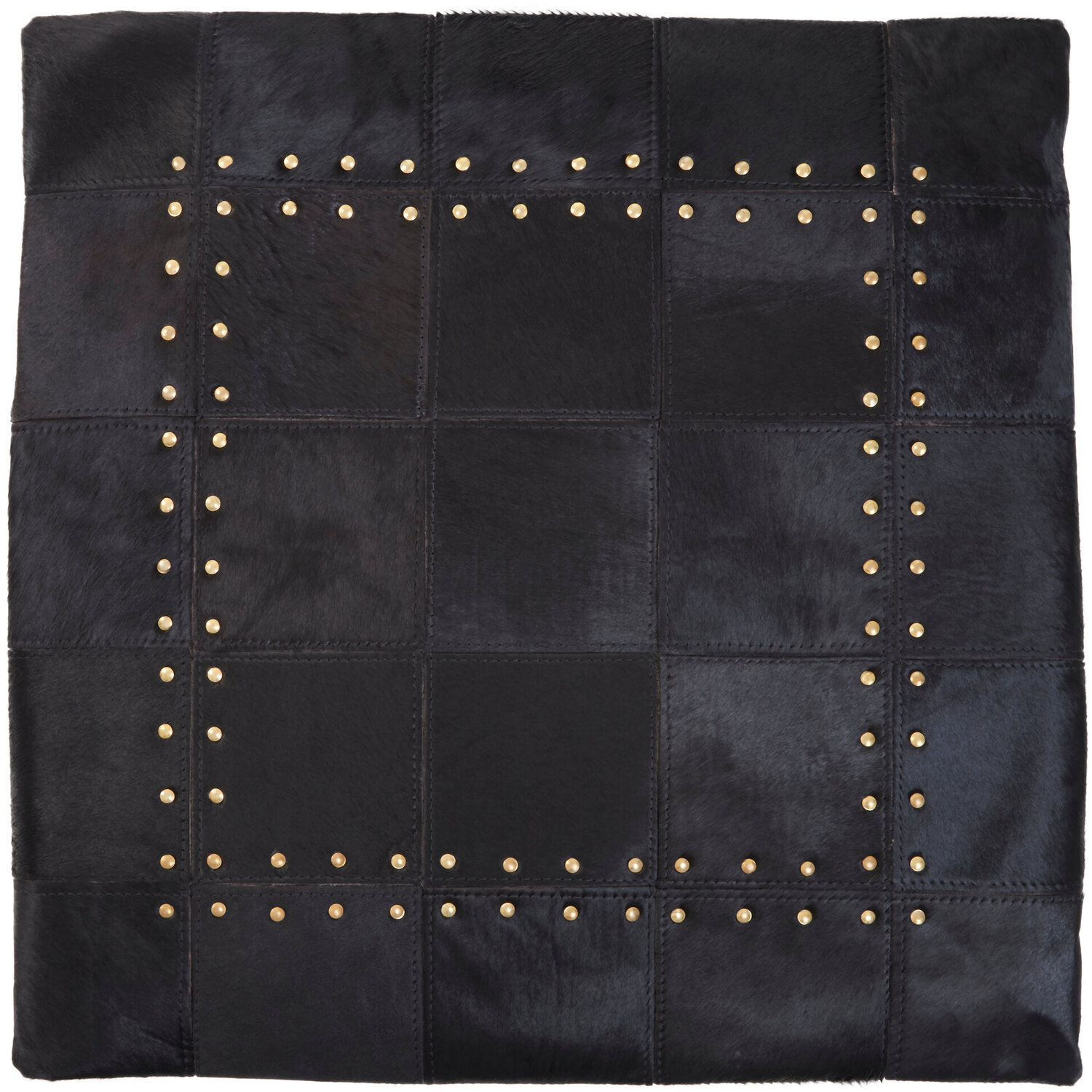Bosie Safira Black Hair on Leather Patchwork Cushion - Black