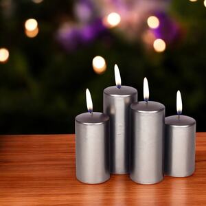 Decorative Christmas Pillar Candles - Red - Set of 4