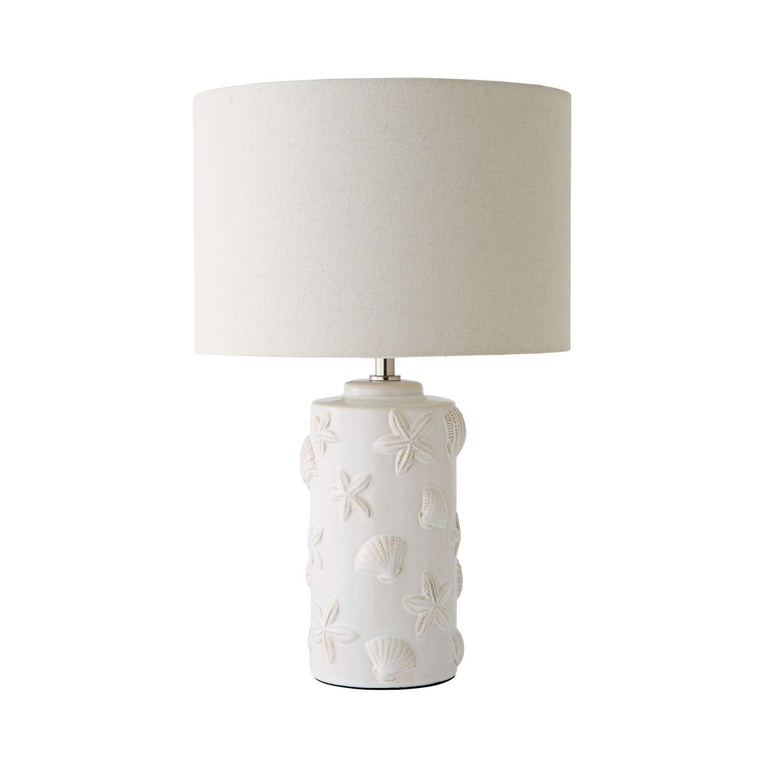 ValueLights Selene Linen Shade Ceramic Embossed Seashell Table Lamp with Bulb in Cream - Image 3