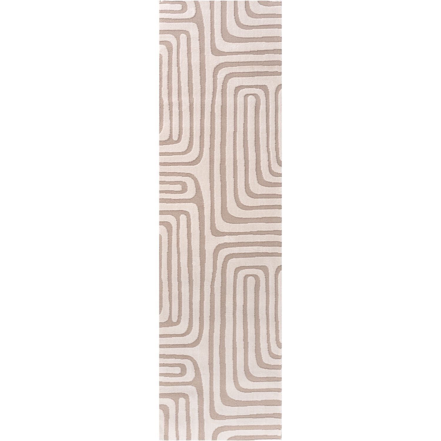 The Rugs Unisex Beige Loft Curved Line Living Room Area Rug And Runners Soft Pile In 80Cm X 300Cm Kids - Image 3