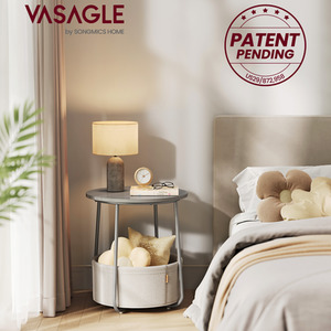 VASAGLE Round Side Table with Fabric Basket