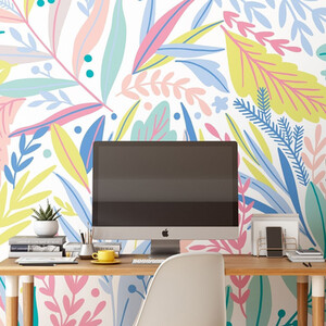 Patterned Leaves Pastel Wall Mural