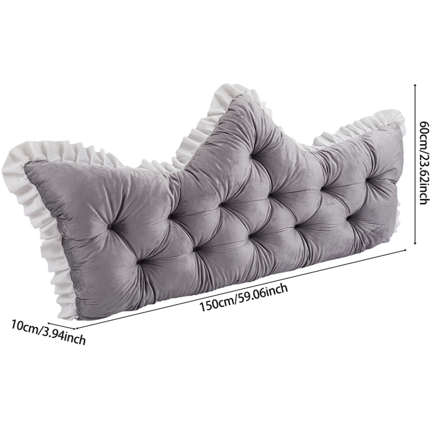 Crown-shaped Tufted Headboard Pillow - Grey 150cm