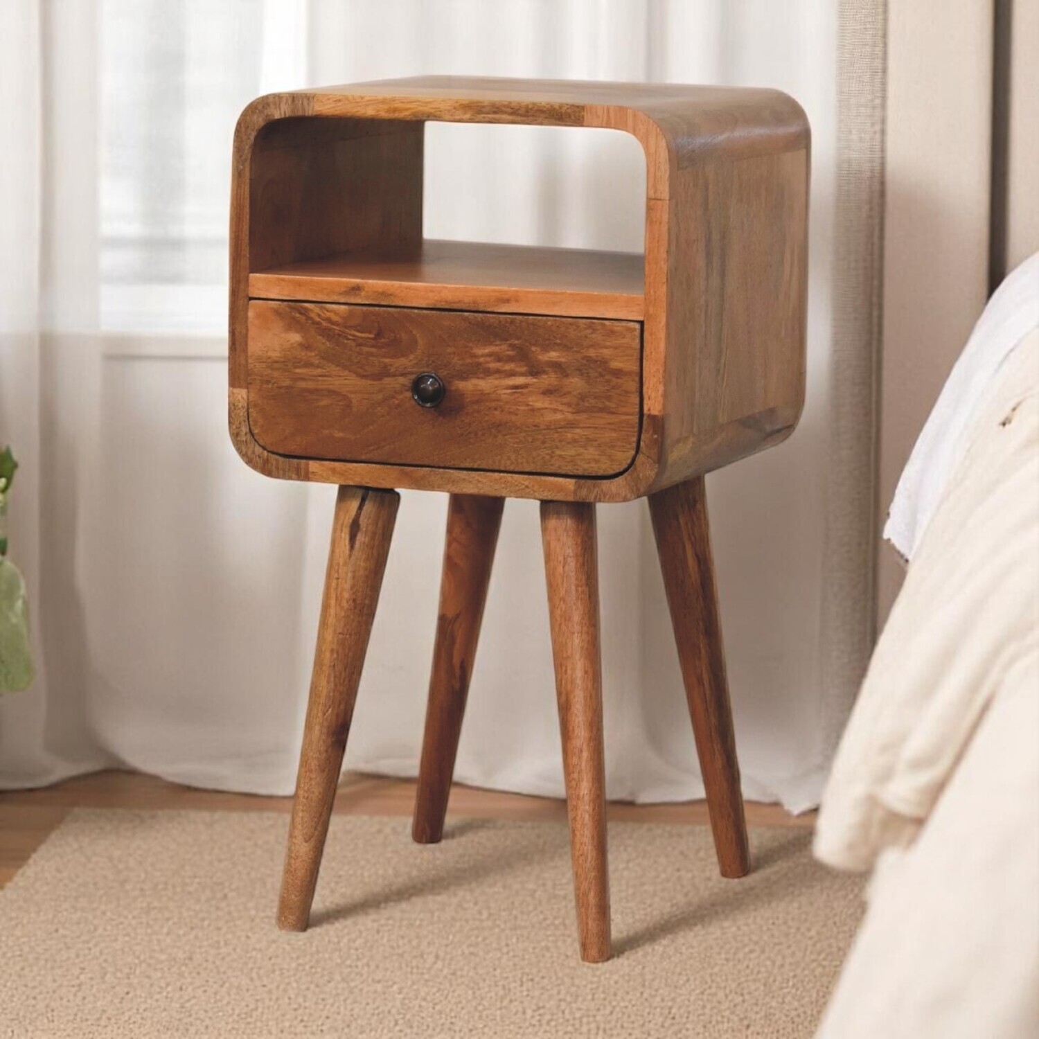 Artisan Furniture Solid Wood Mini Oakish Curve Open Bedside - Brown