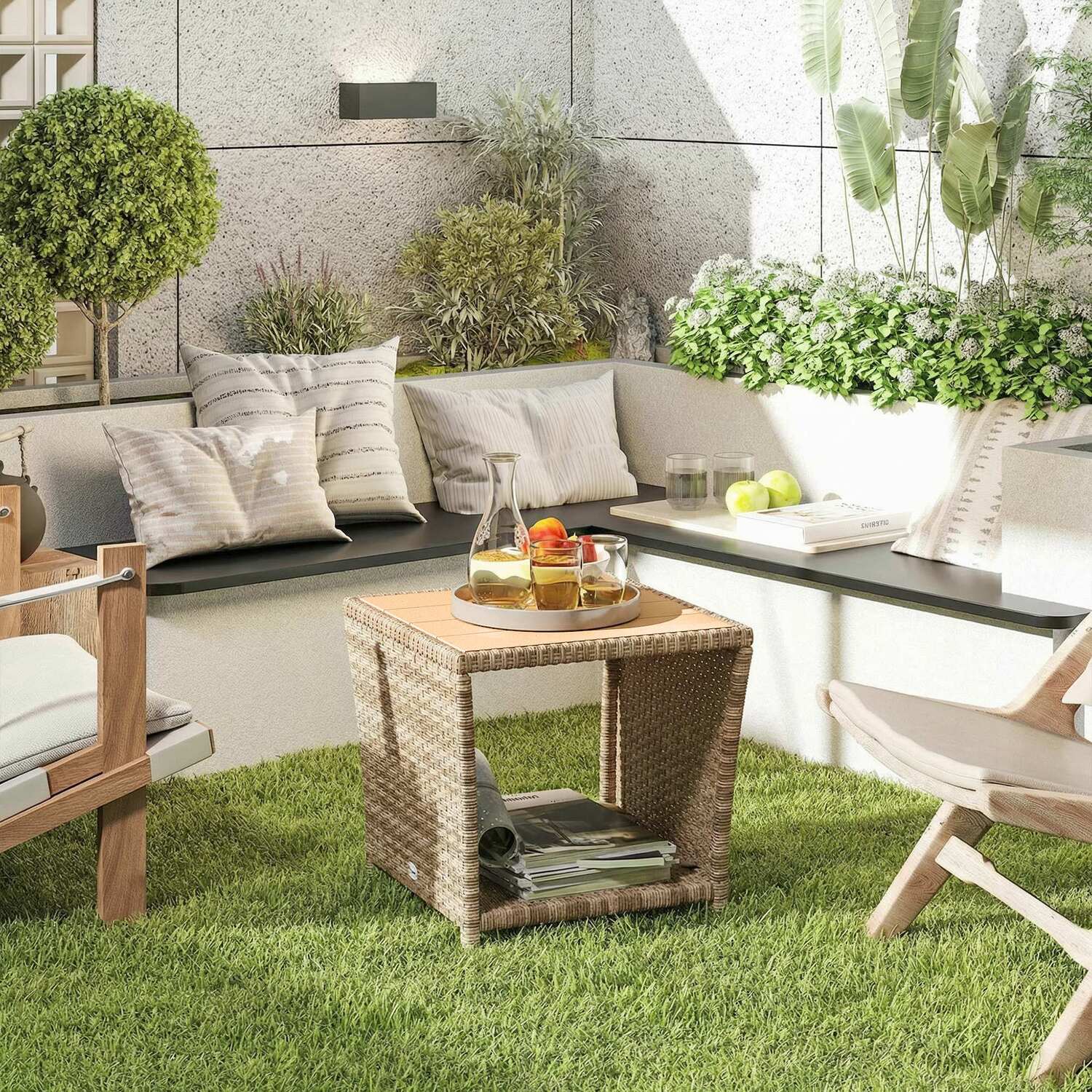 Outsunny Side Table 2-Tier With Storage Shelf/Khaki - 1 - 45 X 45 X 43 Cm - 45 - Image 2