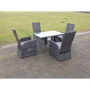 Oblong Table Adjustable Reclining Rattan Dining Set Mixed Grey 4 Chairs