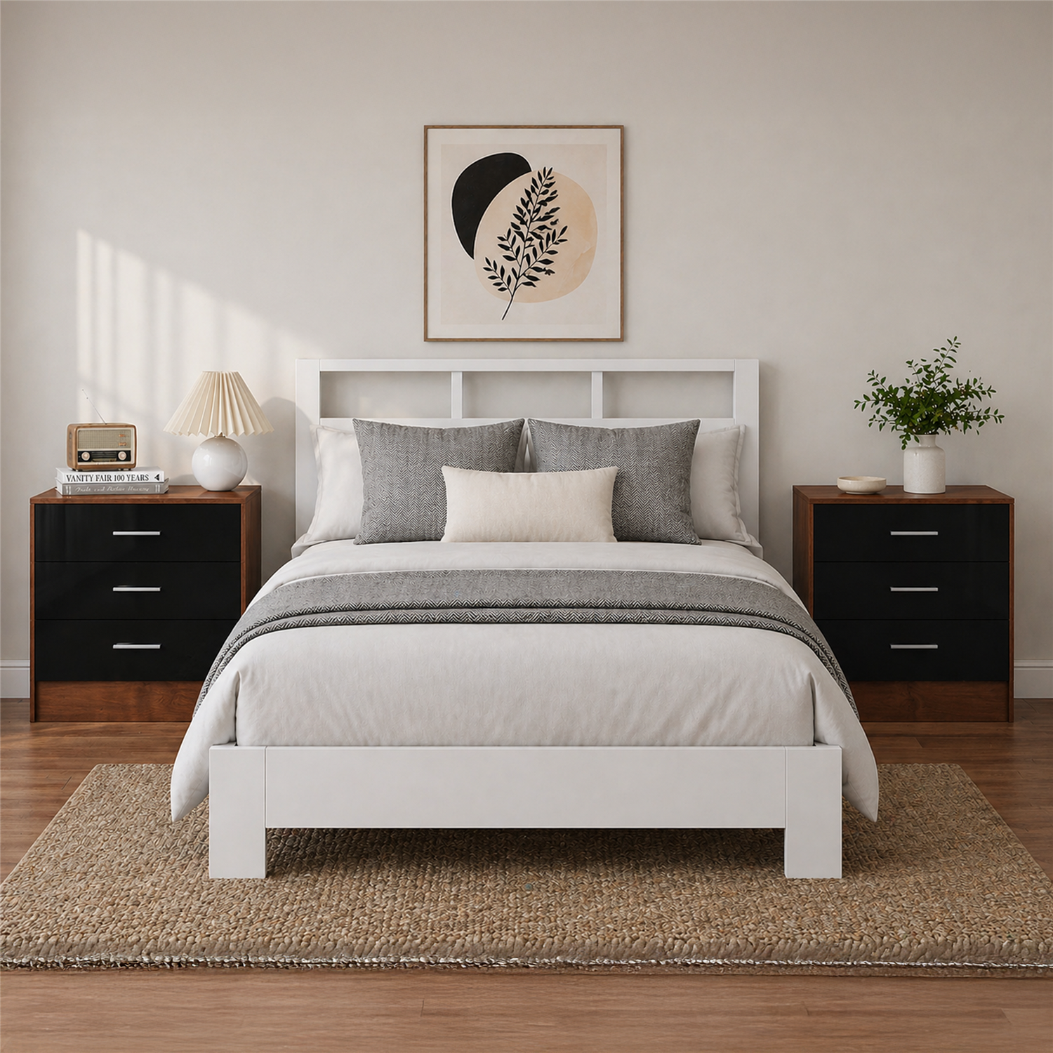 REFLECT Bedsides (2pc) 3 Drawer - Black High Gloss Front / Walnut Matt Finish - Image 6