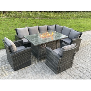 Rattan 8 Seater Gas Fire Pit Corner Sofa Dining Set Chairs