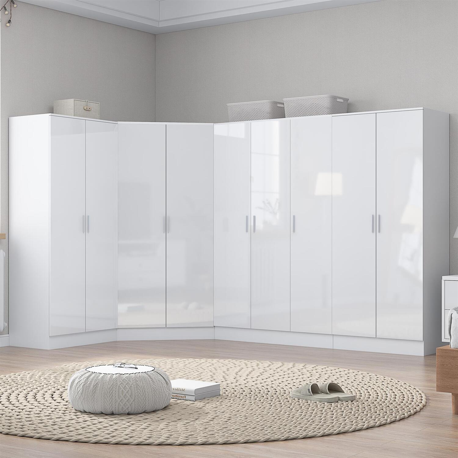 REFLECT 2 Door Corner + 3 Door +  2x 2 Plain Door Wardrobe Bundle - White/White - Image 6