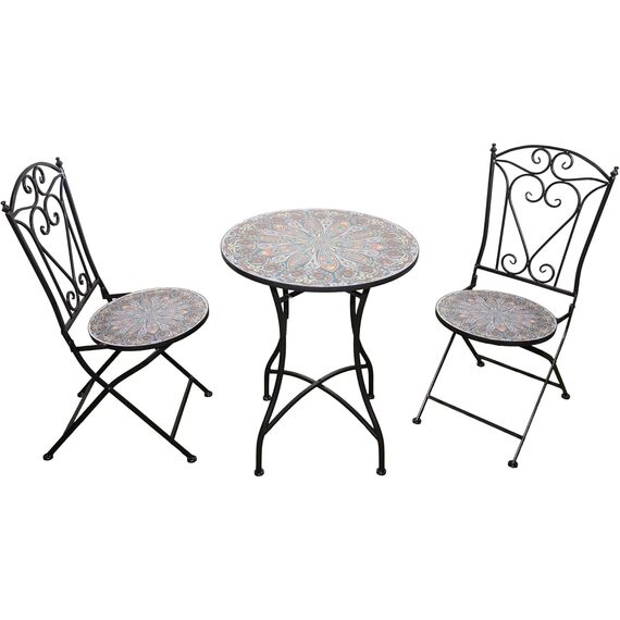 Outdoor Mosaic Bistro Set with Ceramic Table and 2 Chairs