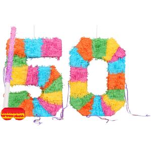 50th Birthday Pinata Set with Stick & Blindfold - Pink Stick