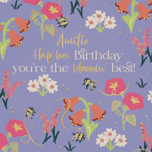 Auntie Birthday Card Hapbee Birthday Floral Bee Pun with Gold Foil Design