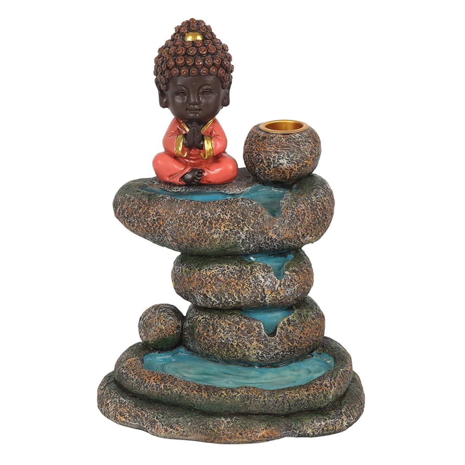 Something Different Buddha Rock Pond Backflow Incense Burner - Red/Brown