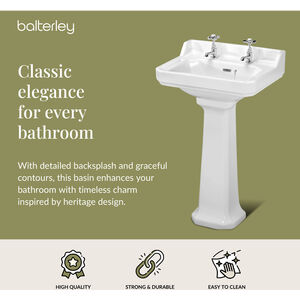 Madeley Traditional 2 Tap Hole Ceramic Bathroom Basin Sink, Full Pedestal