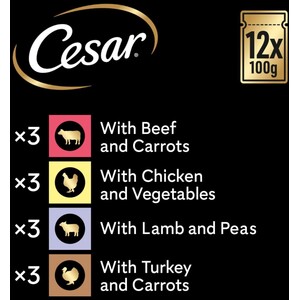 96 x 100g Cesar Deliciously Fresh Adult Wet Dog Food Pouches Mixed in Sauce