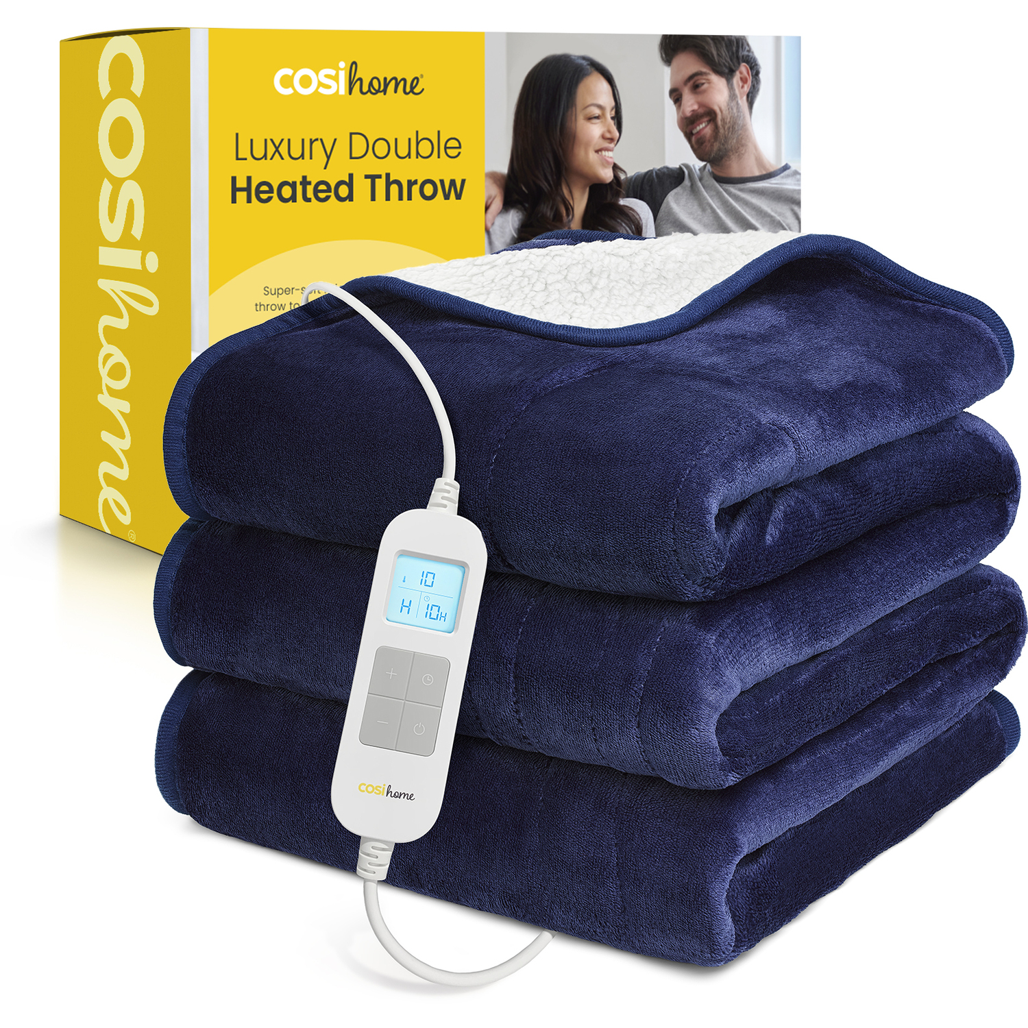 B&Q - Double Fleece & Sherpa Electric Heated ThrowNavy - Image 2
