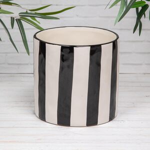 Black & White Striped Ceramic Glazed Indoor Flower Pot