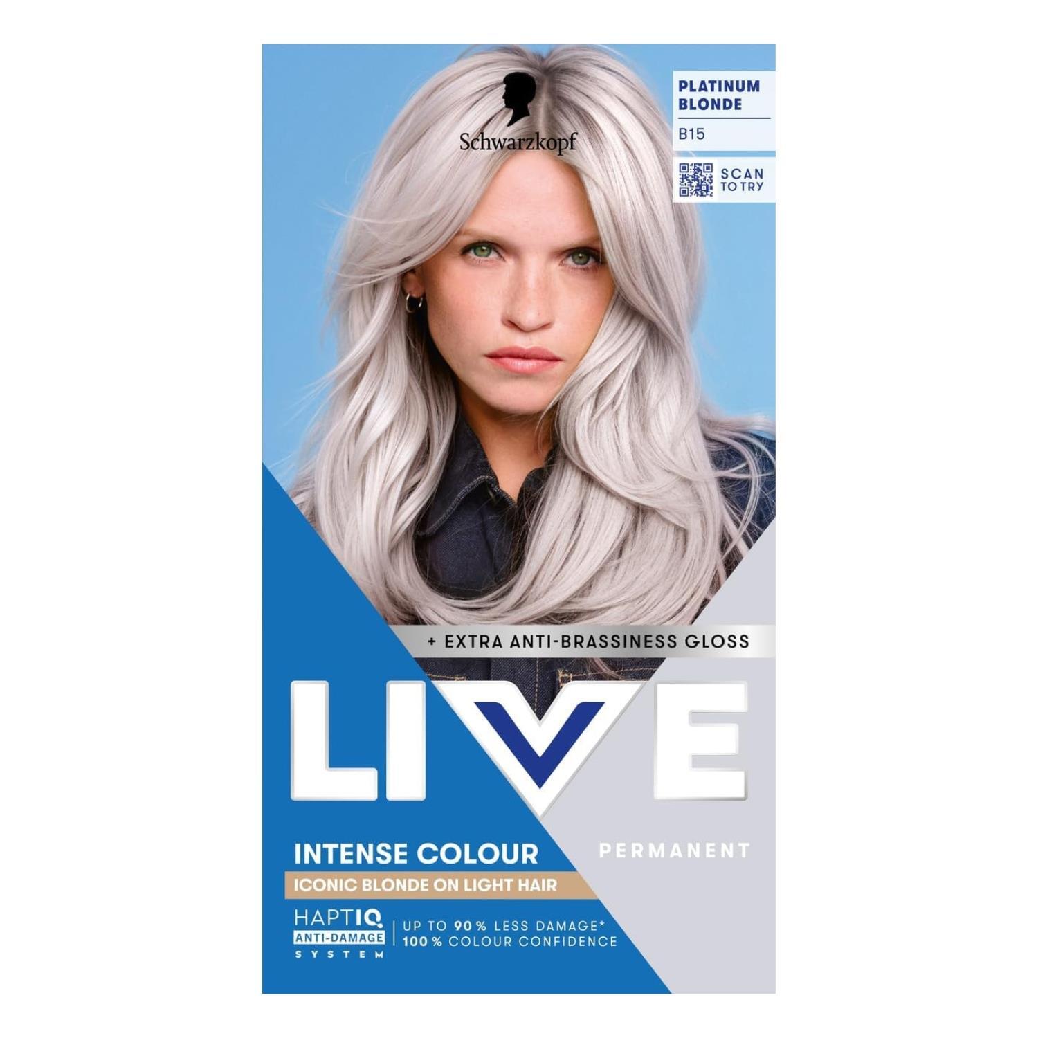 Schwarzkopf Live Intense Colour Iconic Blonde On Light Hair Permanent Hair Dye Platinum Blonde B15 - Image 4